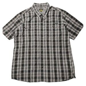 Eddie Bauer Mens XL Tall Grey Plaid Short Sleeve Button Up Hiking Shirt Mesh Yok